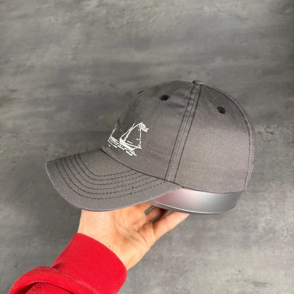 Sailboat Yacht Harbor Baseball Cap Mens Gray Embroidered Trucker Dad Hat Coastal
